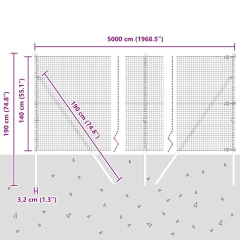 OGRODZENIE Z DRUTU SPAWANEGO Z 13 SŁUPKAMI ZIELONE 1.4X50M STAL