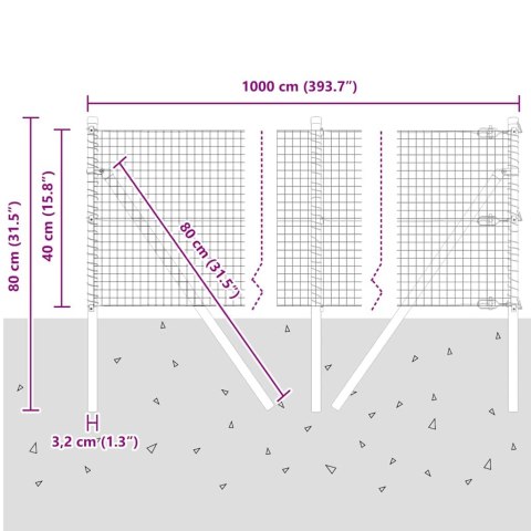 OGRODZENIE Z DRUTU SPAWANEGO Z 7 SŁUPKAMI SZARY 0.4X10M STAL