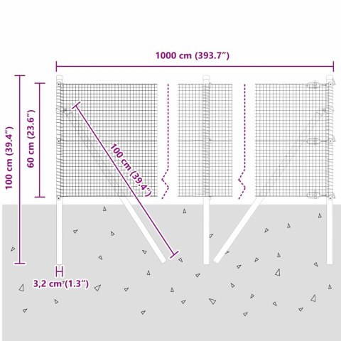 OGRODZENIE Z DRUTU SPAWANEGO Z 7 SŁUPKAMI SZARY 0.6X10M STAL