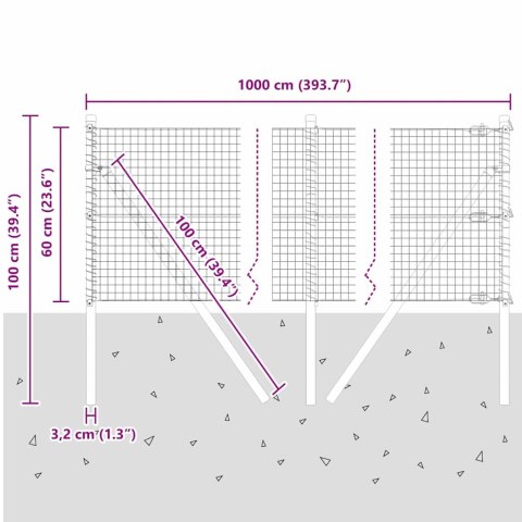 OGRODZENIE Z DRUTU SPAWANEGO Z 7 SŁUPKAMI SZARY 0.6X10M STAL