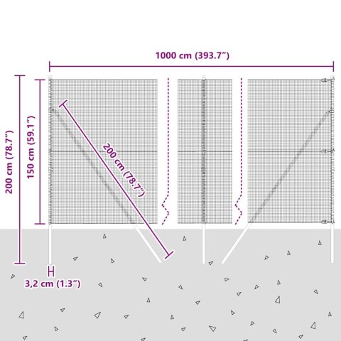 OGRODZENIE Z DRUTU SPAWANEGO Z 7 SŁUPKAMI SZARY 1.5X10M STAL