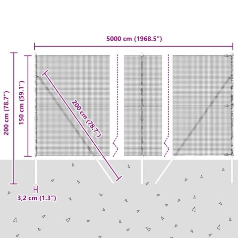 OGRODZENIE Z SIATKI SPAWANEJ Z 13 SŁUPKAMI ZIELONE 1,5X50M STALOWE