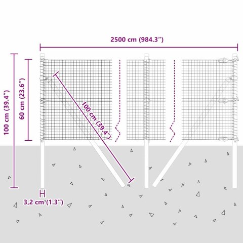 SPAWANE OGRODZENIE Z 13 SŁUPKAMI SZARY 0.6X25M STAL