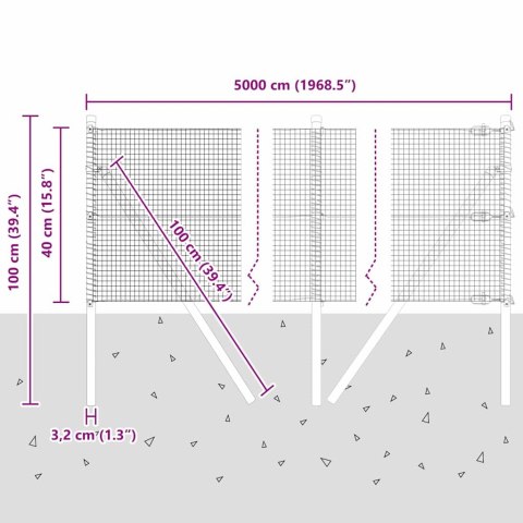 VidaXL Ogrodzenie z drutu spawanego z 7 słupkami Szare 0.4x100 m Stal