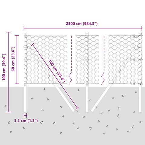 OGRODZENIE HEKSAGONALNE SZARE 0.6X25M STAL