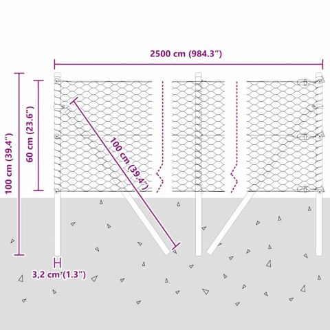 OGRODZENIE HEKSAGONALNE SZARE 0.6X25M STAL