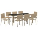 9-CZĘŚCIOWY ZESTAW DO JEDZENIA W OGRODZIE BEŻOWY RATTAN 190X90X75CM