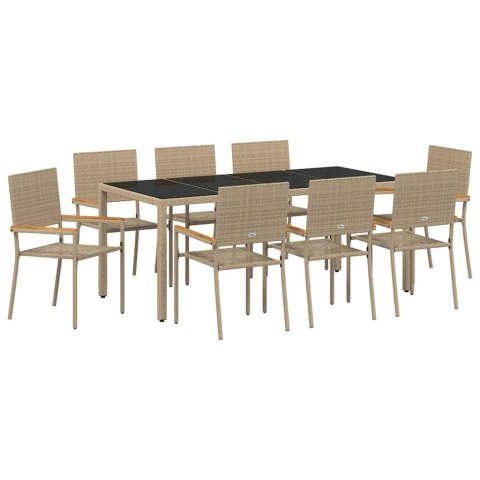 9-CZĘŚCIOWY ZESTAW DO JEDZENIA W OGRODZIE BEŻOWY RATTAN 190X90X75CM