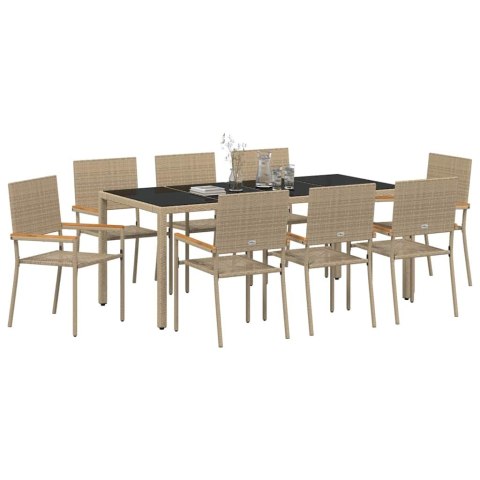 9-CZĘŚCIOWY ZESTAW DO JEDZENIA W OGRODZIE BEŻOWY RATTAN 190X90X75CM