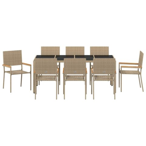 9-CZĘŚCIOWY ZESTAW DO JEDZENIA W OGRODZIE BEŻOWY RATTAN 190X90X75CM