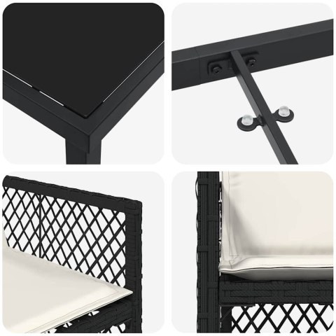 5-CZĘŚCIOWY ZESTAW DO JADALNI W OGRODZIE Z PODUSZKAMI CZARNY POLY RATTAN