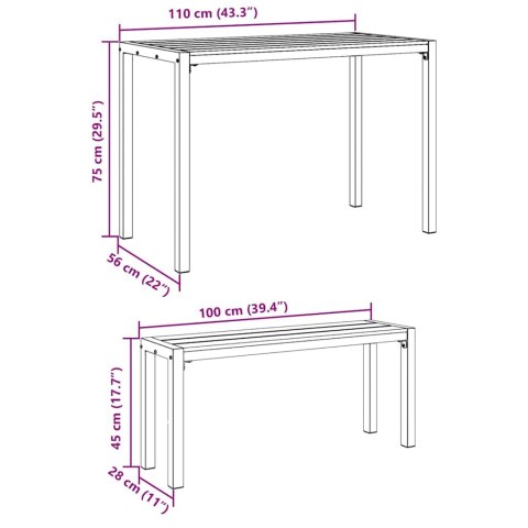 ZESTAW DO JEDZENIA W OGRODZIE 3-CZĘŚCIOWY ZE STALI I WPC W KOLORZE CZARNYM