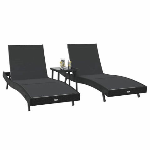 LEŻAKI 3 PCS CZARNY 40X 40X 40.5CM POLIRATTAN