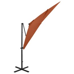 PARASOL WISZĄCY Z LAMPKAMI LED I SŁUPKIEM TERAKOTA 250CM