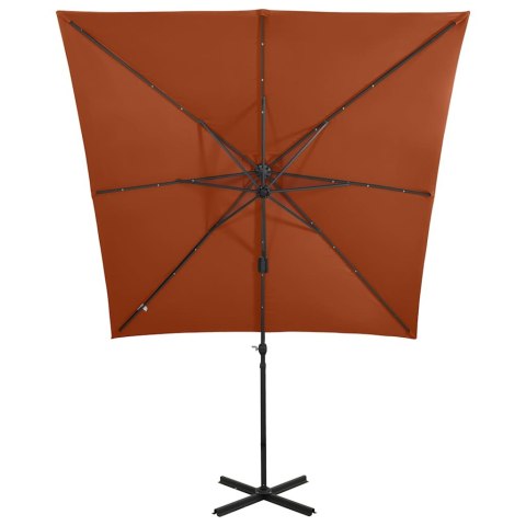 PARASOL WISZĄCY Z LAMPKAMI LED I SŁUPKIEM TERAKOTA 250CM