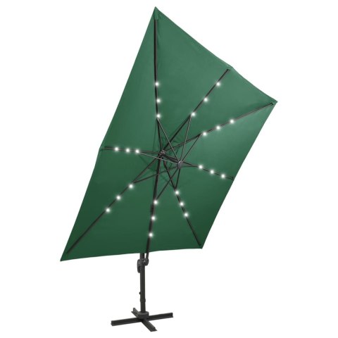 PARASOL WISZĄCY Z LED I SŁUPKIEM ZIELONY 300CM