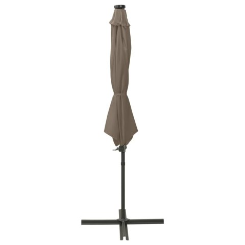 PARASOL WISZĄCY Z LAMPKAMI LED I SŁUPKIEM 300CM TAUPE