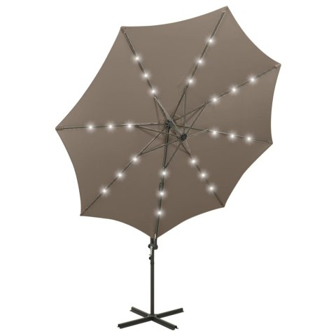 PARASOL WISZĄCY Z LAMPKAMI LED I SŁUPKIEM 300CM TAUPE