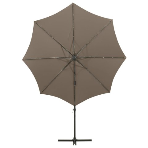 PARASOL WISZĄCY Z LAMPKAMI LED I SŁUPKIEM 300CM TAUPE