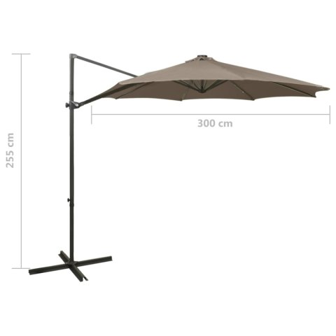 PARASOL WISZĄCY Z LAMPKAMI LED I SŁUPKIEM 300CM TAUPE