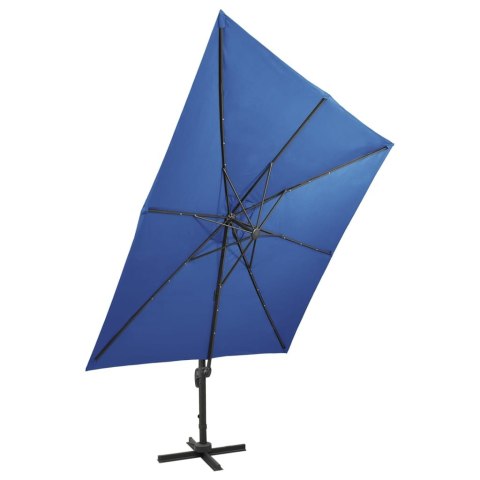 PARASOL WISZĄCY Z LED I SŁUPKIEM NIEBIESKI 300CM