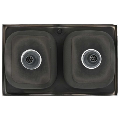 ZLEW KUCHENNY DWUKOMOROWY SREBRNY 800X500X155MM STAL