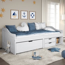 FUNKCJONALNE ŁÓŻKO DZIENNE 2W1 Z 3 SZUFLADAMI – SOSNA BIAŁA 90X200CM