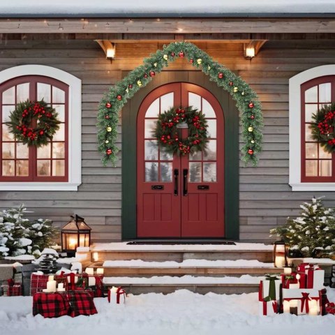 ŚWIĄTECZNA GIRLANDA OZDOBIONA BOMBKAMI I LAMPKAMI LED 5M