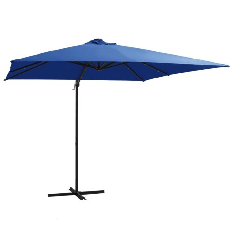 PARASOL WISZĄCY Z LED I STALOWYM SŁUPKIEM 250X250CM NIEBIESKI