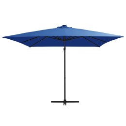 PARASOL WISZĄCY Z LED I STALOWYM SŁUPKIEM 250X250CM NIEBIESKI