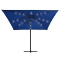 PARASOL WISZĄCY Z LED I STALOWYM SŁUPKIEM 250X250CM NIEBIESKI