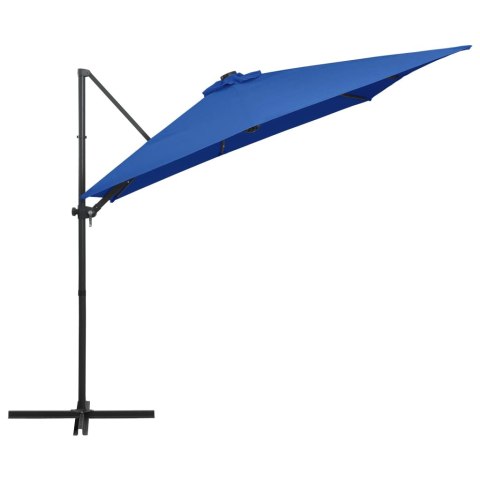 PARASOL WISZĄCY Z LED I STALOWYM SŁUPKIEM 250X250CM NIEBIESKI