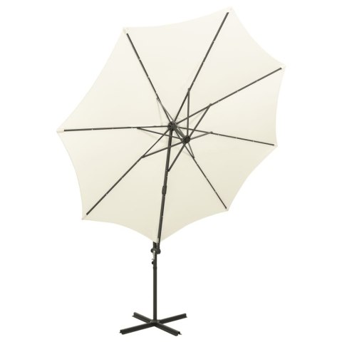 PARASOL WISZĄCY Z LAMPKAMI LED I SŁUPKIEM 300CM PIASKOWY