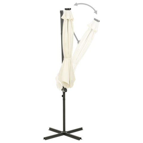 PARASOL WISZĄCY Z LAMPKAMI LED I SŁUPKIEM 300CM PIASKOWY