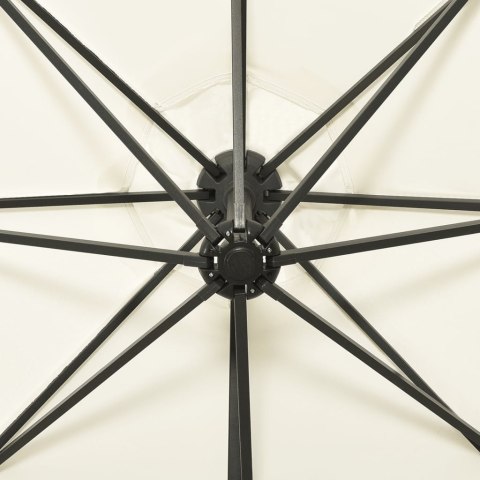 PARASOL WISZĄCY Z LAMPKAMI LED I SŁUPKIEM 300CM PIASKOWY