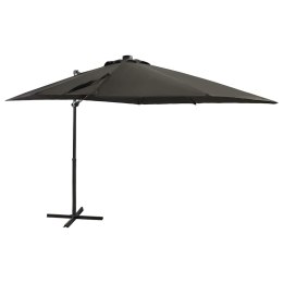 PARASOL WISZĄCY Z LAMPKAMI LED I SŁUPKIEM ANTRACYTOWY 250CM