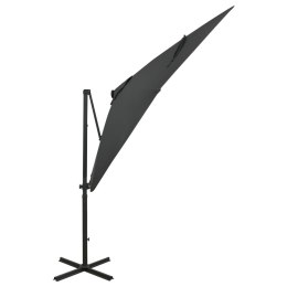 PARASOL WISZĄCY Z LAMPKAMI LED I SŁUPKIEM ANTRACYTOWY 250CM