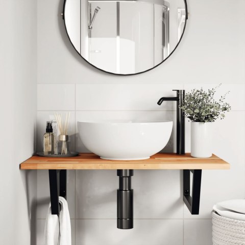 PÓŁKA ŚCIENNA POD UMYWALKĘ STAL I LITE DREWNO AKACJOWE