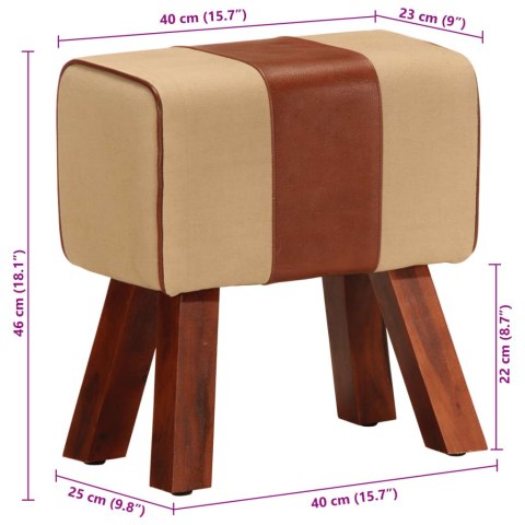 KOZIOŁ GIMNASTYCZNY BRĄZOWY SKÓRA NATURALNA I DREWNO MANGO