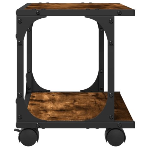 STOJAK SZAFKA REGAŁ NA KÓŁKACH POD DRUKARKĘ 2-POZIOMOWY PRZYDYMIONY DĄB 41X28X33,5CM