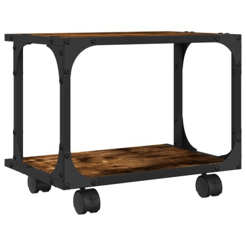 STOJAK SZAFKA REGAŁ NA KÓŁKACH POD DRUKARKĘ 2-POZIOMOWY PRZYDYMIONY DĄB 41X28X33,5CM