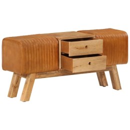 ŁAWKA TYPU KOZIOŁ 107CM NATURALNA KOZIA SKÓRA I DREWNO MANGO