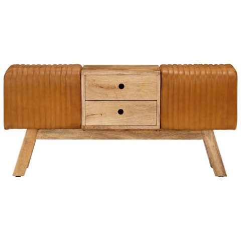 ŁAWKA TYPU KOZIOŁ 107CM NATURALNA KOZIA SKÓRA I DREWNO MANGO