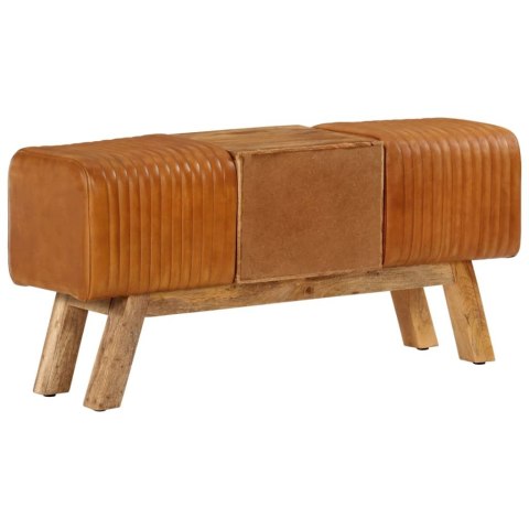 ŁAWKA TYPU KOZIOŁ 107CM NATURALNA KOZIA SKÓRA I DREWNO MANGO