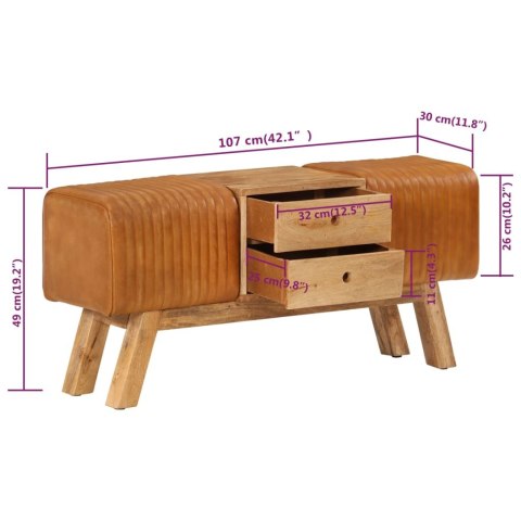 ŁAWKA TYPU KOZIOŁ 107CM NATURALNA KOZIA SKÓRA I DREWNO MANGO