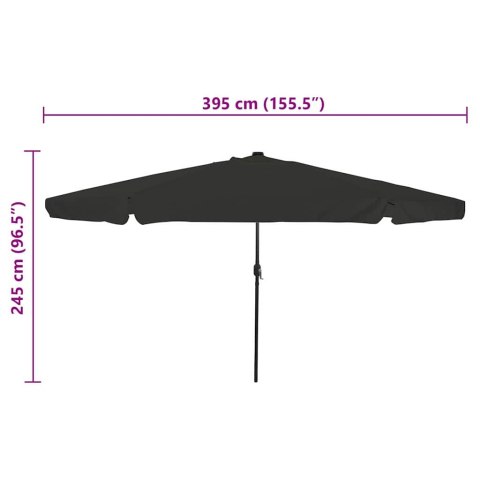 PARASOL OGRODOWY Z LED-OWYM OŚWIETLENIEM Ø395X245CM. KOLOR CZARNY.