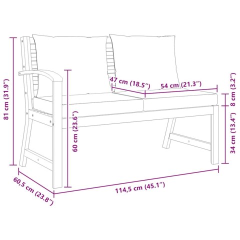 ŁAWKA OGRODOWA 114,5CM KREMOWE PODUSZKI DREWNO AKACJOWE