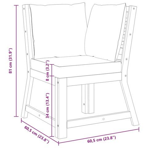 MODUŁ SOFY NAROŻNEJ Z CIEMNOSZARĄ PODUSZKĄ DREWNO AKACJOWE