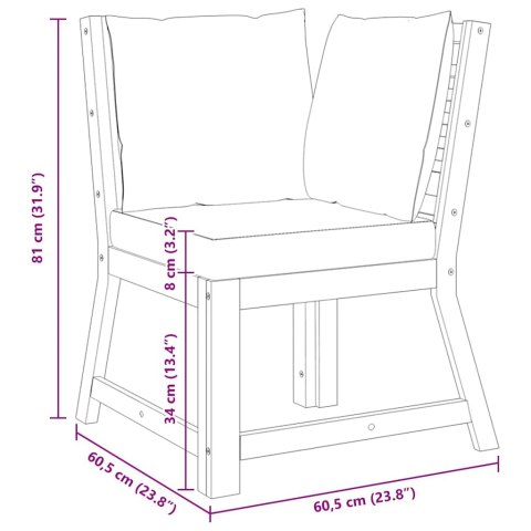 MODUŁ SOFY NAROŻNEJ Z KREMOWĄ PODUSZKĄ DREWNO AKACJOWE