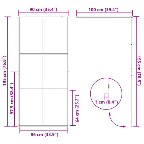ŚCIANKA PRYSZNICOWA PRZEZROCZYSTE SZKŁO ESG 90X195CM CZARNA
